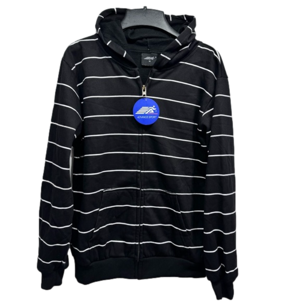 Black and White Striped Zip Front Hoodie Women’s by Advance Apparels Sport
